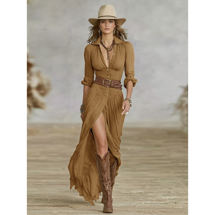 Aurora | Pleated Button-Front Maxi Dress