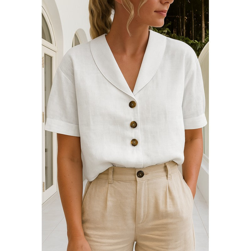 Sophia | Shawl Collar Button-Front Blouse