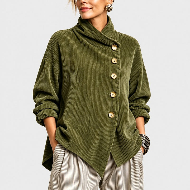 Women Top | Asymmetric Button Turtleneck
