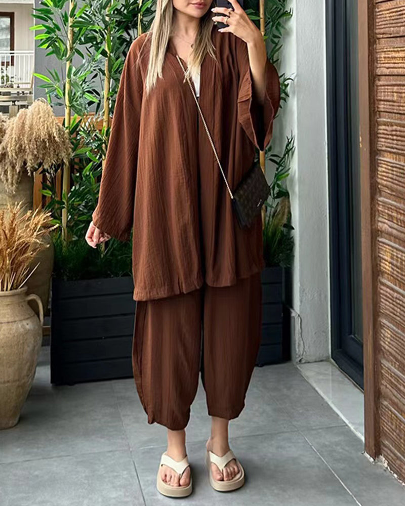 Layla | Completo da donna con spolverino kimono e pantaloni a gamba larga