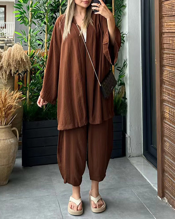 Layla | Completo da donna con spolverino kimono e pantaloni a gamba larga