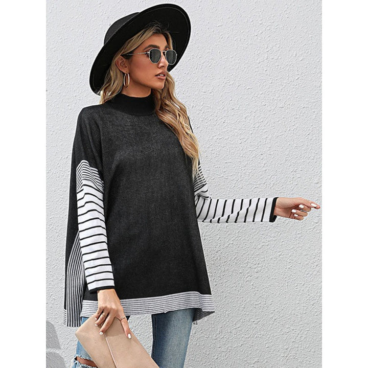 Thea | Striped Mock Neck Knit Top