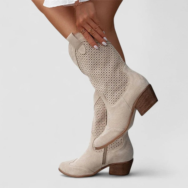 Diana | Perforated Western Mid-Calf Boots