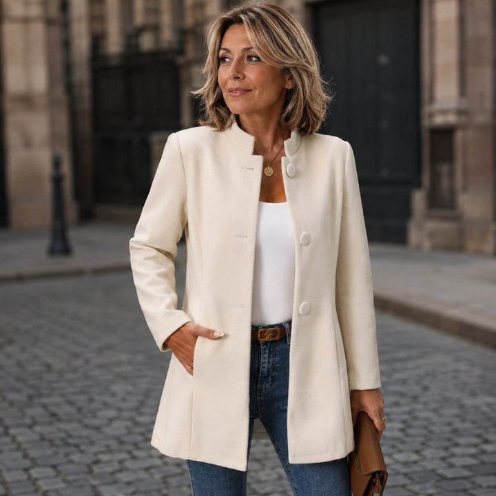 Evelyn | Long Collarless Coat