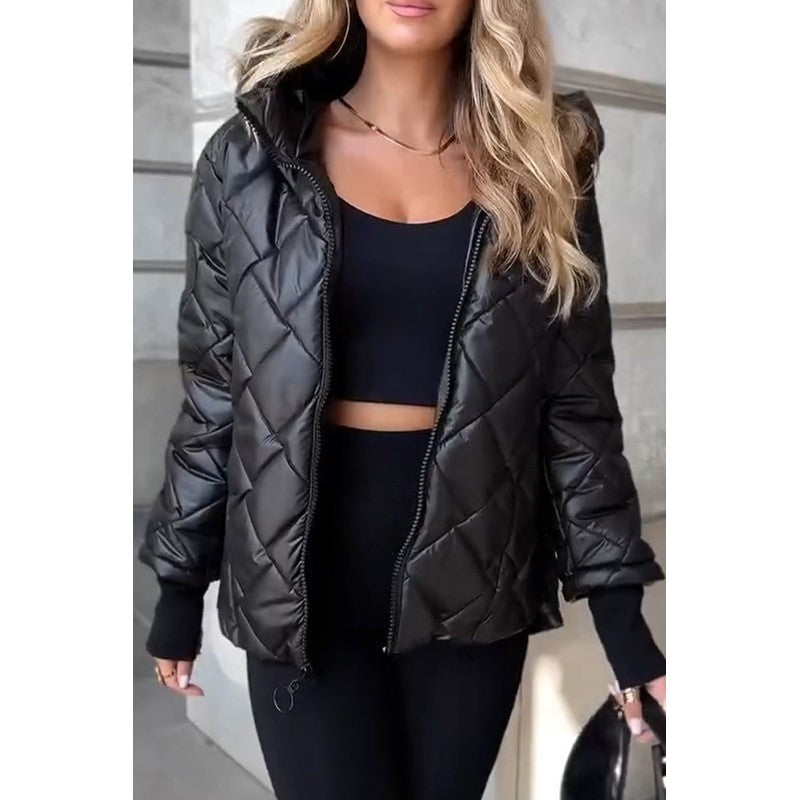 Sophie | Diamond Quilted Hooded Puffer Jacket
