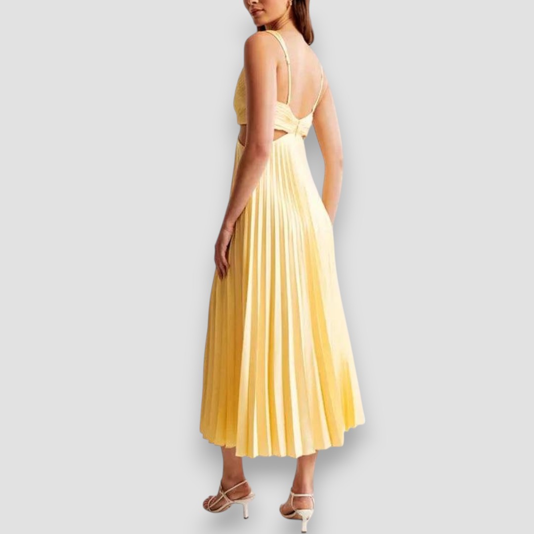 Isabelle | Ärmelloses Plissee-Midikleid mit tiefem V-Ausschnitt