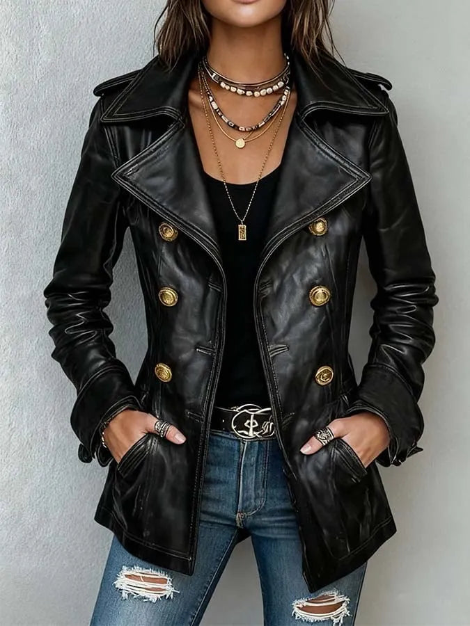 Vivienne | Lange leren blazer voor dames