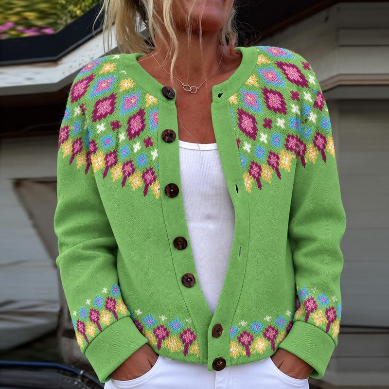 Women Cardigan | Two-Tone Polka-Dot Button-Front