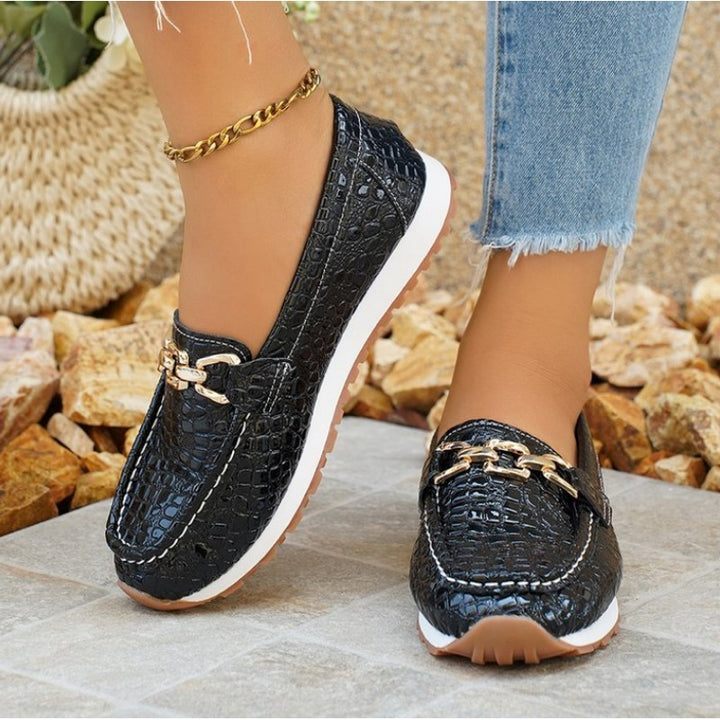 Rosalind | Embossed Moc-Toe Flat Wedge Loafers