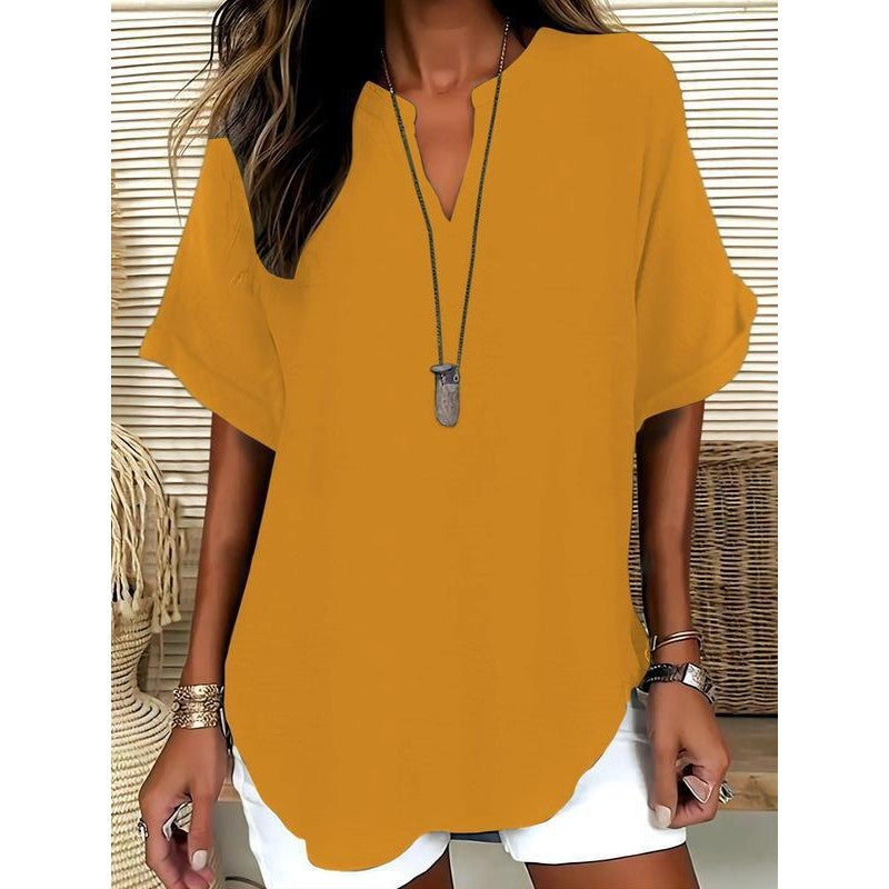 Women’s Blouse | Relaxed V-Neck Short-Sleeve