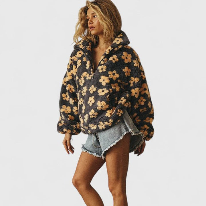 Delysanne | Maglione floreale audace con mezza zip