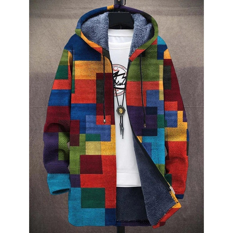 Women's Hooded Mosaic Colour-Block Coat