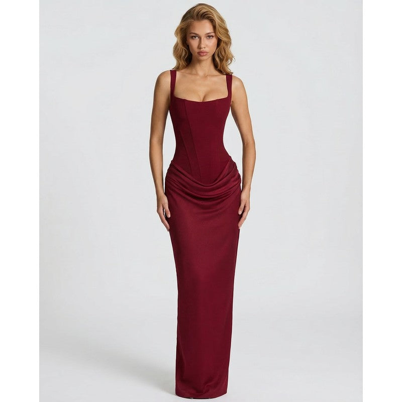 Olivia | Robe longue drapée à corsage corset