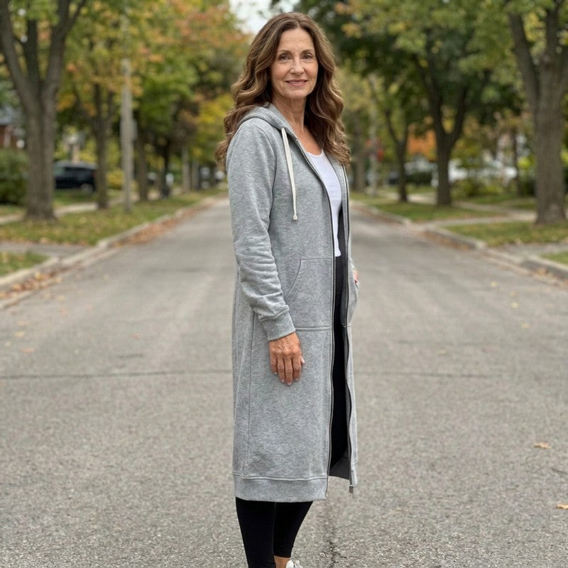 Women's Cardigan | Longline Zip-Up Hooded Style
