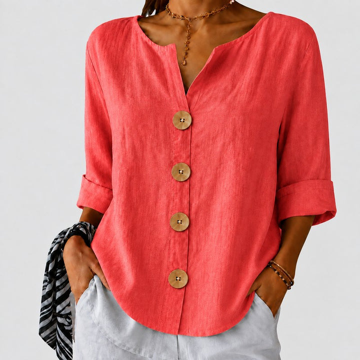 Amira | V-Notch Collar Button-Down Blouse