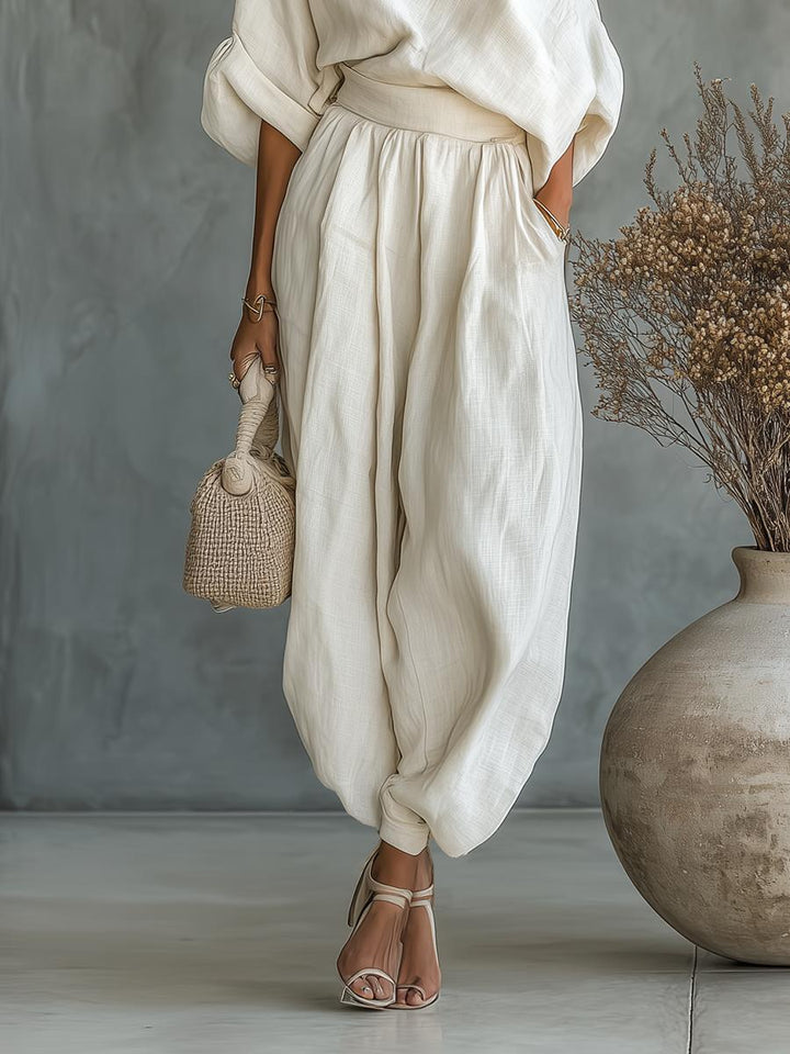 Lisa | Zachte off-shouldertop en set met taps toelopende broek