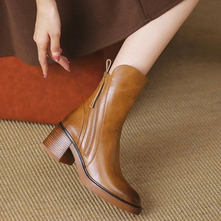 Women Ankle Boots | Block Heel with Front Zip