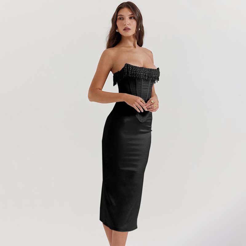 Sharlene | Robe midi corset ornée de perles