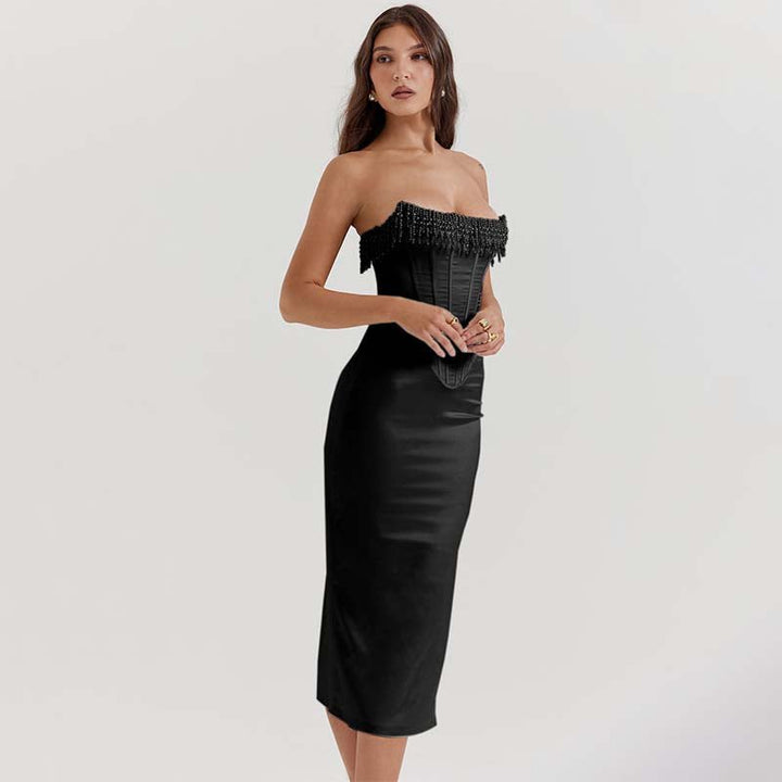 Sharlene | Robe midi corset ornée de perles