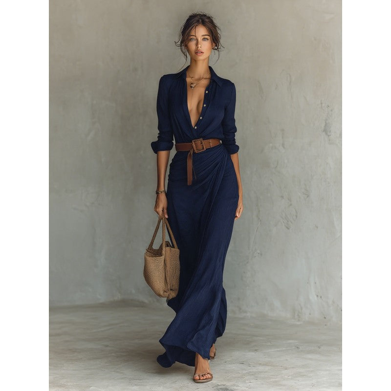 Victoria | Button-Front Lapel Maxi Dress