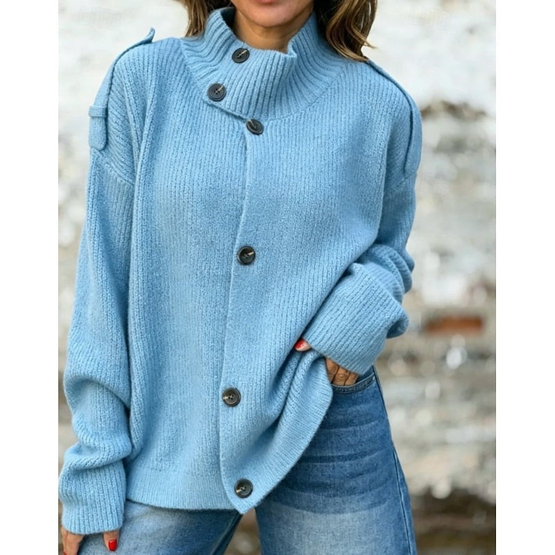 Women’s Buttoned Stand-Collar Cardigan