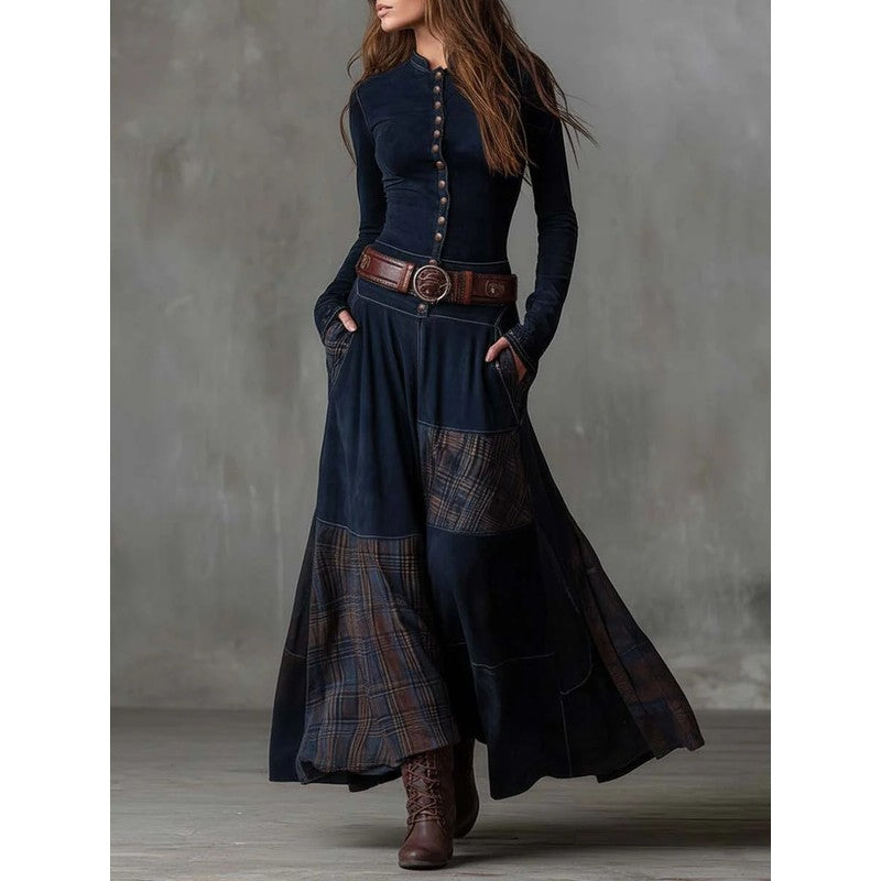 Elisa | Button-Front Patchwork Maxi Dress