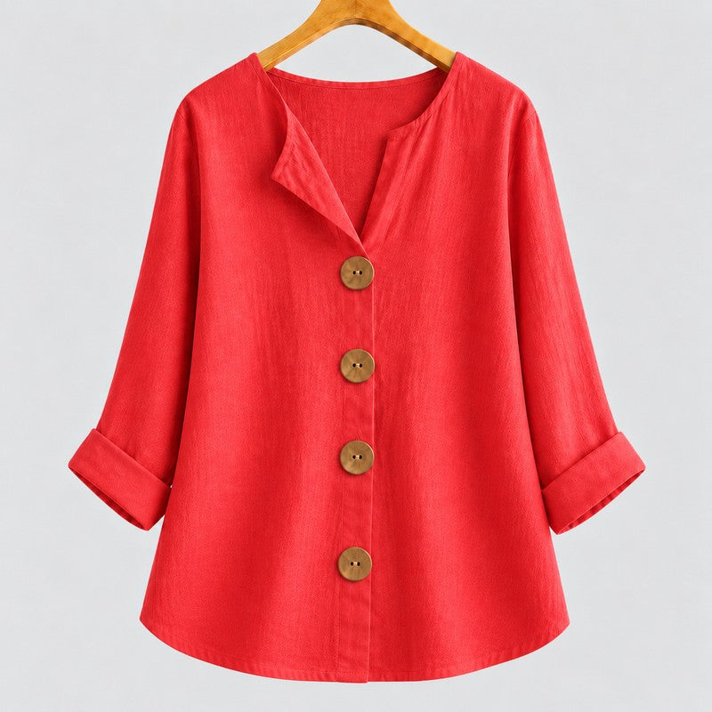 Amira | V-Notch Collar Button-Down Blouse