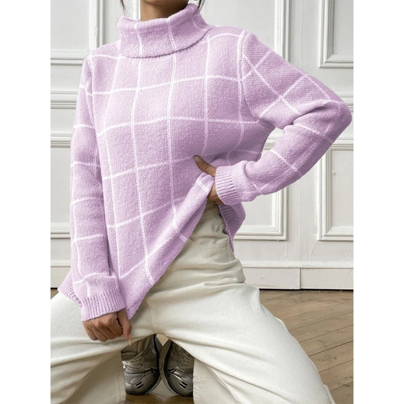 Clara | Check Pattern Turtleneck Sweater