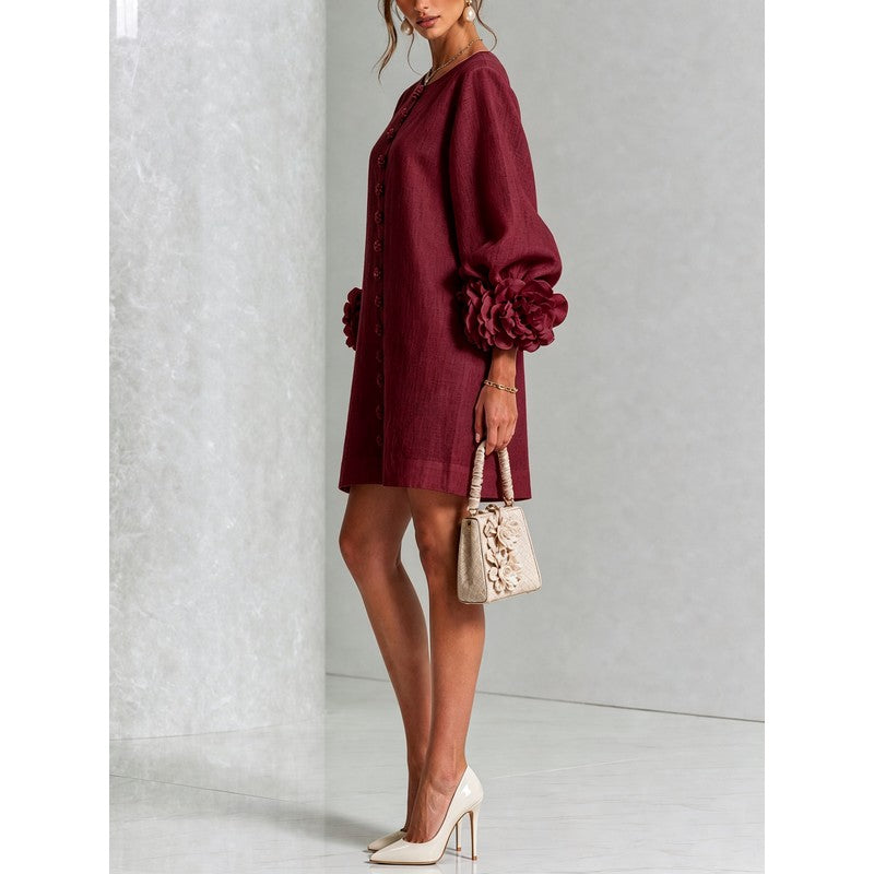 Anita | Floral Appliqué Cuffs and Button Front