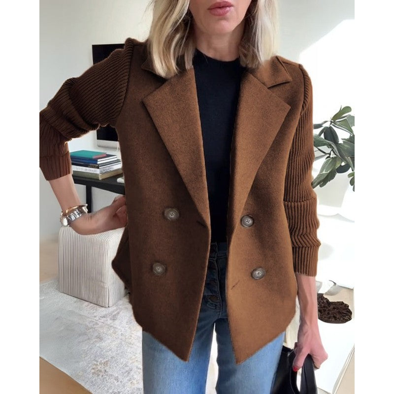 Sophia | Double-Breasted Knit-Sleeve Blazer