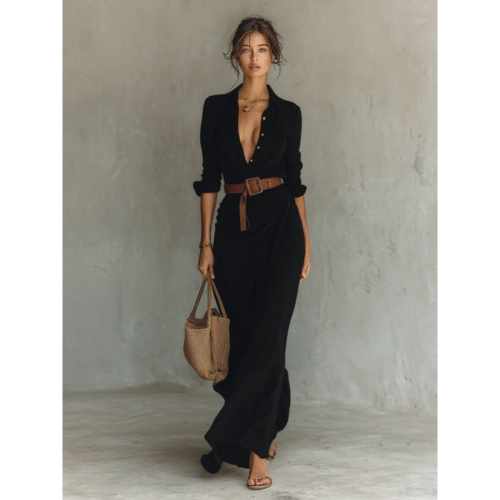 Victoria | Button-Front Lapel Maxi Dress