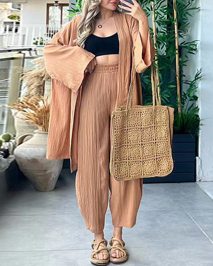 Layla | Completo da donna con spolverino kimono e pantaloni a gamba larga