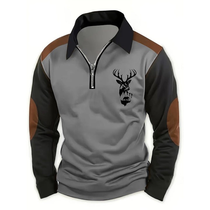 Men's Sweater | Quarter-Zip Deer Graphic Polo