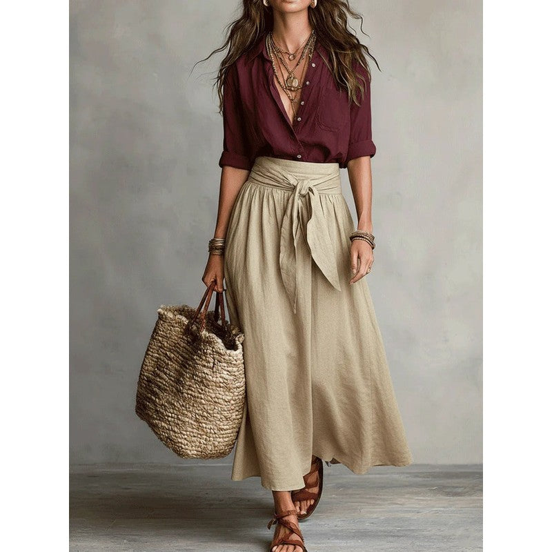Women's Coralie | Button-Front Shirt and Tie-Waist Skirt Set