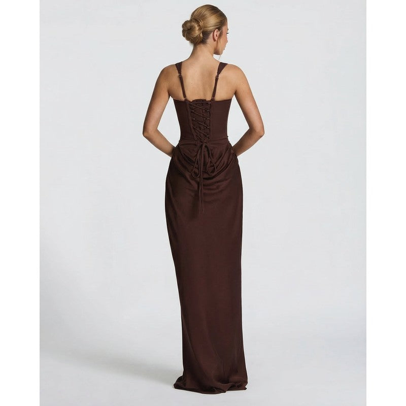 Olivia | Robe longue drapée à corsage corset