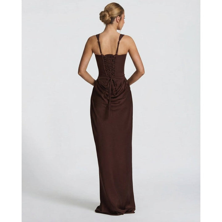 Olivia | Robe longue drapée à corsage corset