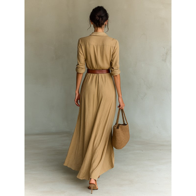 Victoria | Button-Front Lapel Maxi Dress