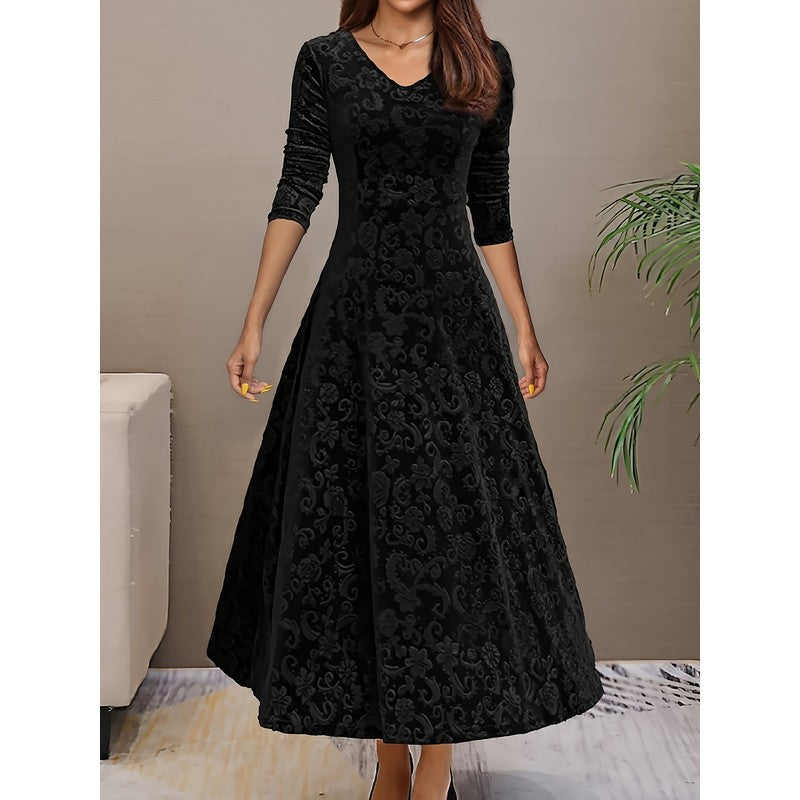 Adeline | Long-Sleeve Floral Midi Dress