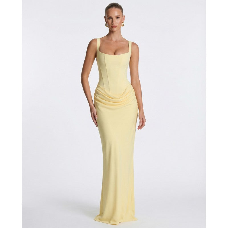 Olivia | Robe longue drapée à corsage corset