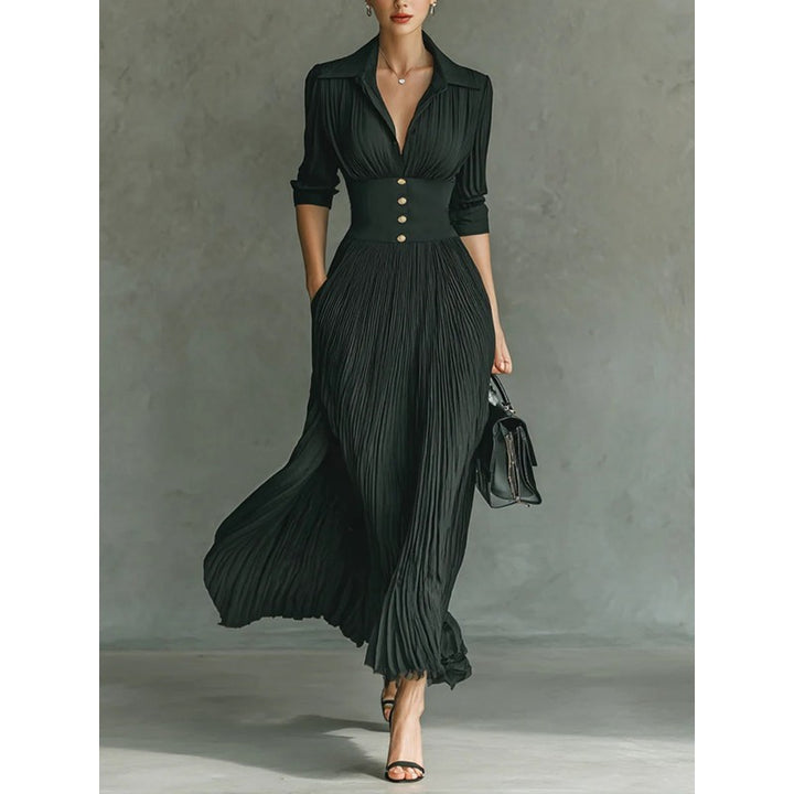 Elvira | Pleated Maxi Dress with V-Neckline