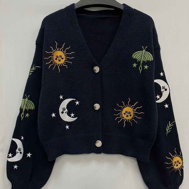 Marisol | Celestial Embroidered Cropped Cardigan