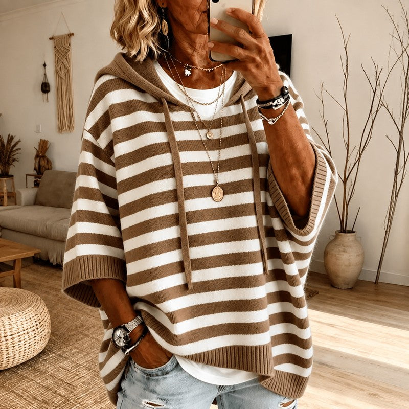 Audrey | Striped Hooded Poncho Sweater