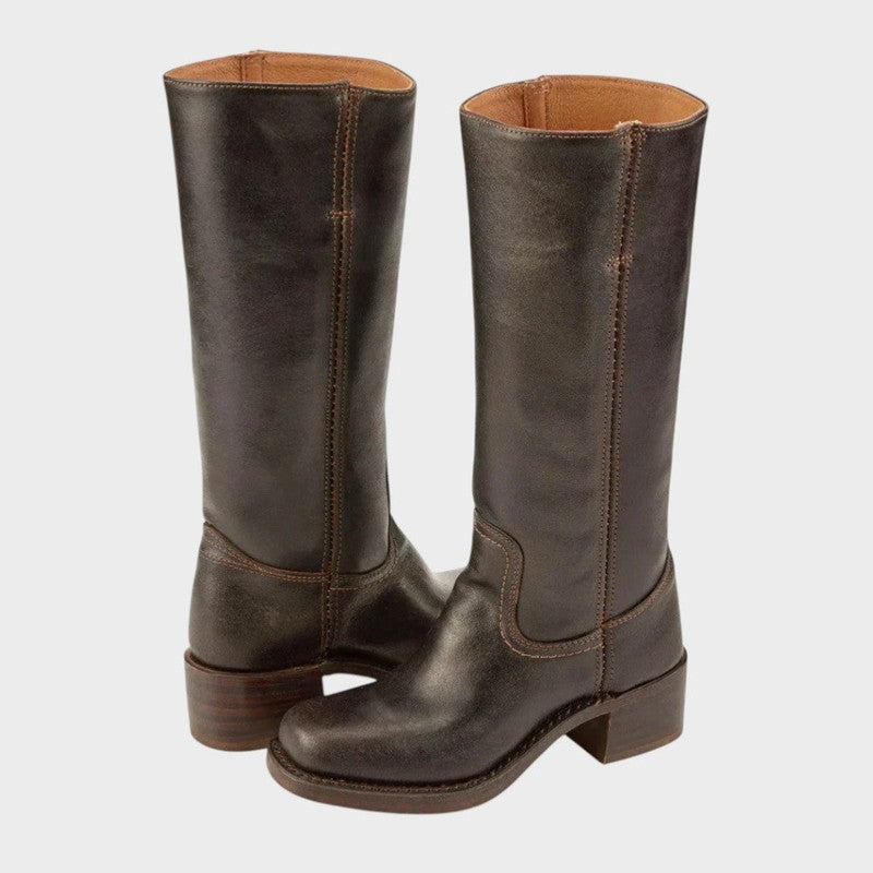 Rhonda | Distressed Knee-High Boots with Block Heel