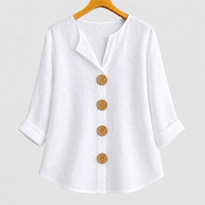 Amira | V-Notch Collar Button-Down Blouse