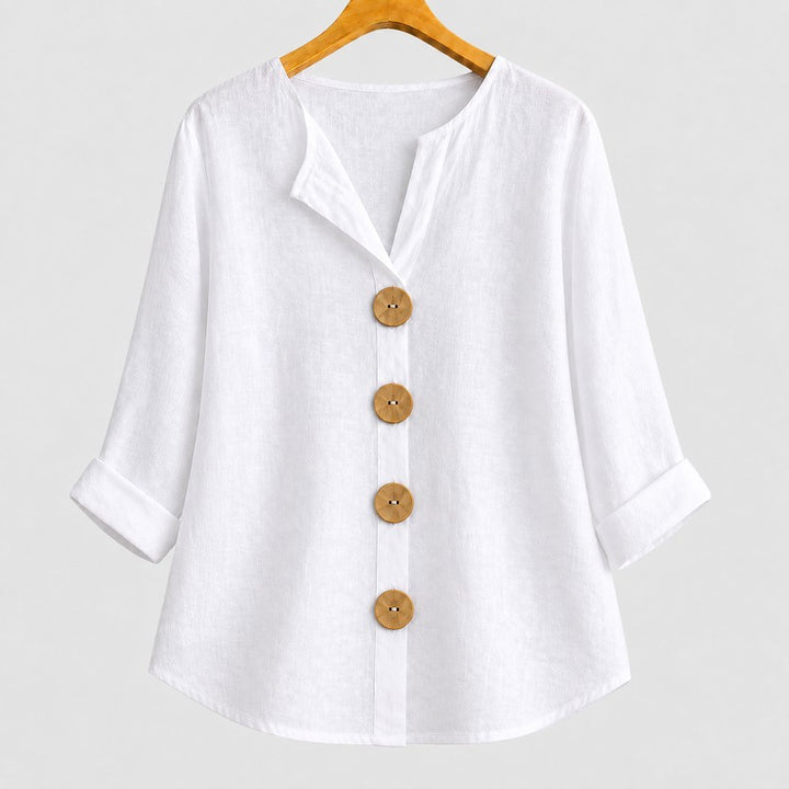 Amira | V-Notch Collar Button-Down Blouse