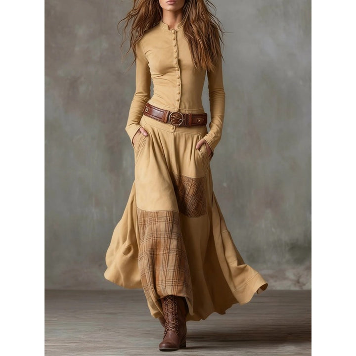 Elisa | Button-Front Patchwork Maxi Dress