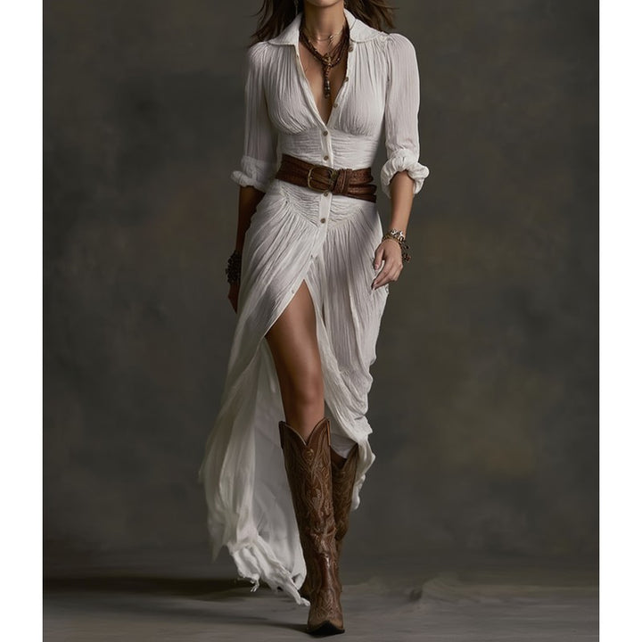 Aurora | Pleated Button-Front Maxi Dress