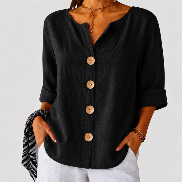 Amira | V-Notch Collar Button-Down Blouse