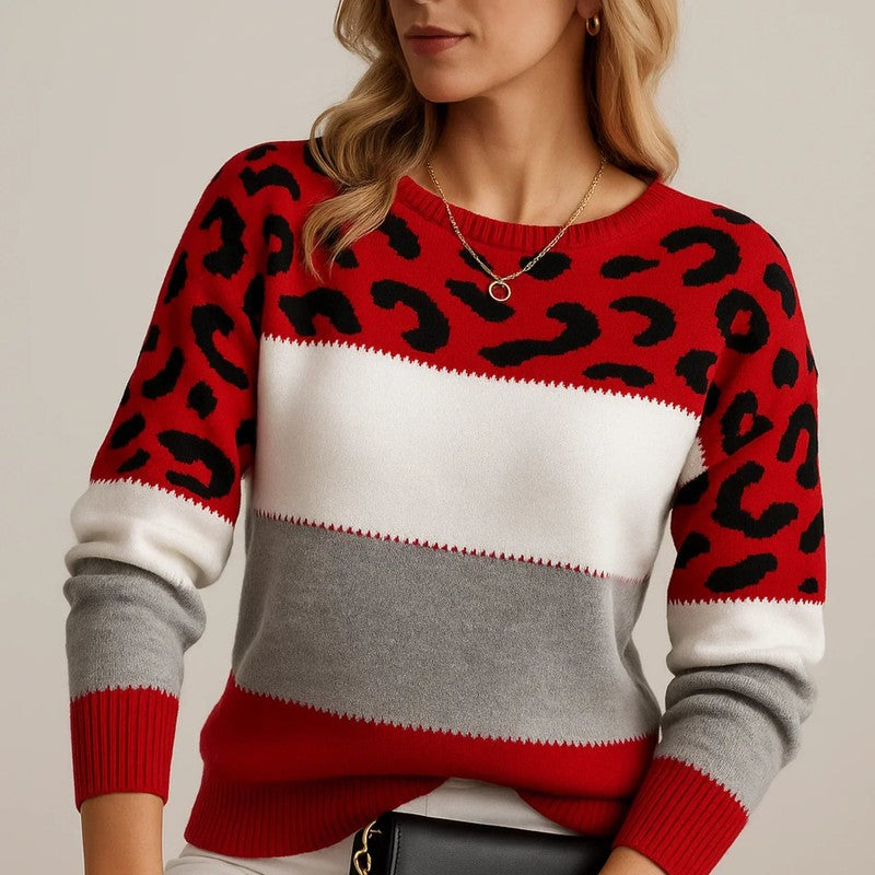 Pascaline | Maglione in maglia con stampa leopardata e inserti a contrasto