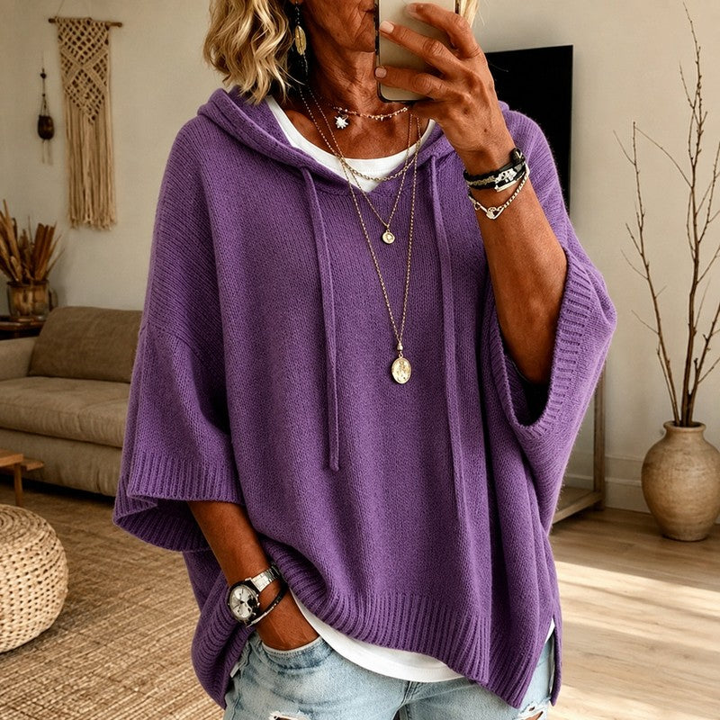 Mira | Hooded Cape-Sleeve Poncho Sweater